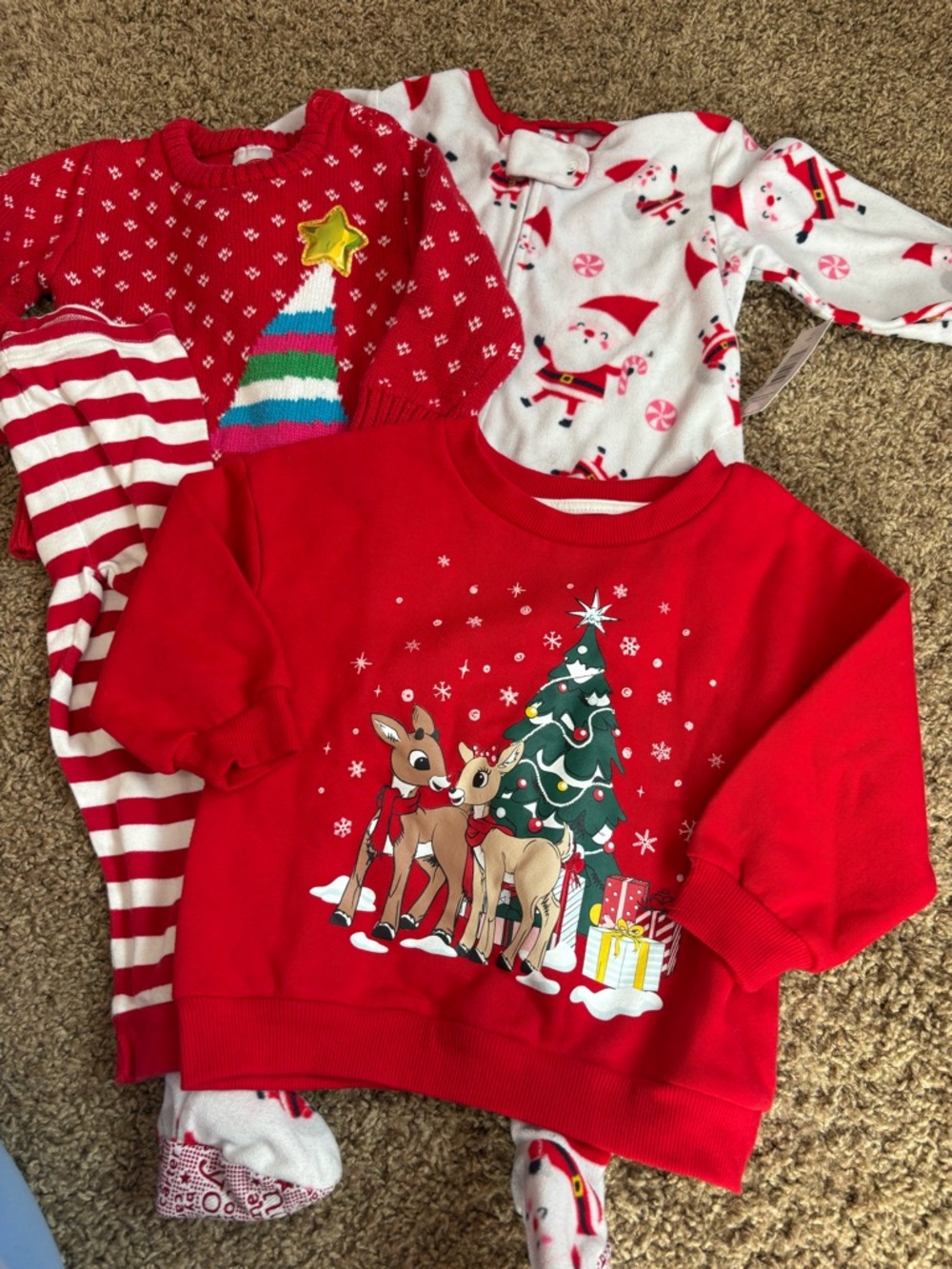Kids Red Holiday Reindeer Sweatshirt Pajama Top